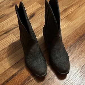 Roper Dark Brown Embroidered Ankle Boots